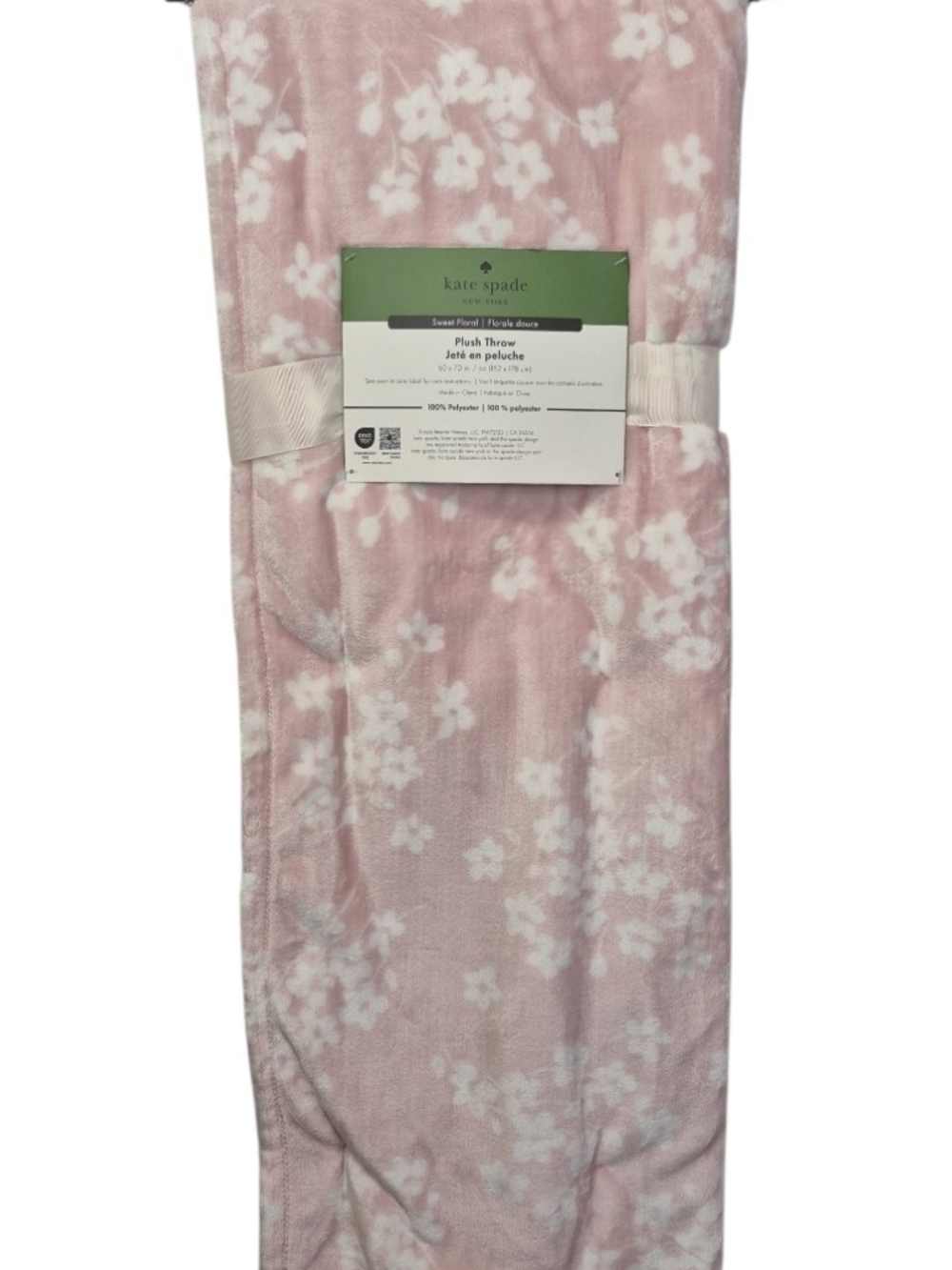 Kate Spade Sweet Floral Pink Plush Throw Blanket NWT